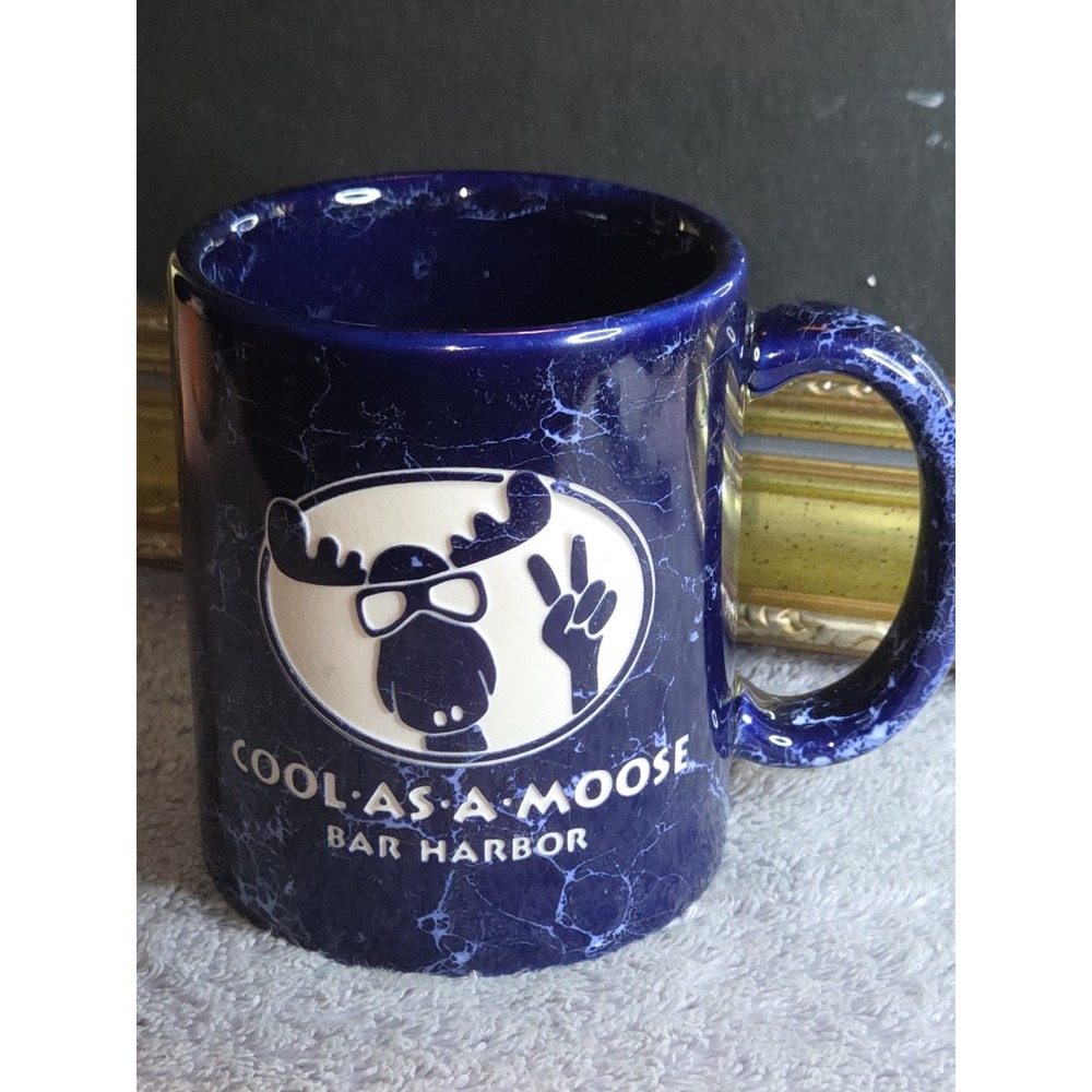 Cool As A Moose Bar Harbor Maine Blue Ceramic Coffee Mug Peace Sign